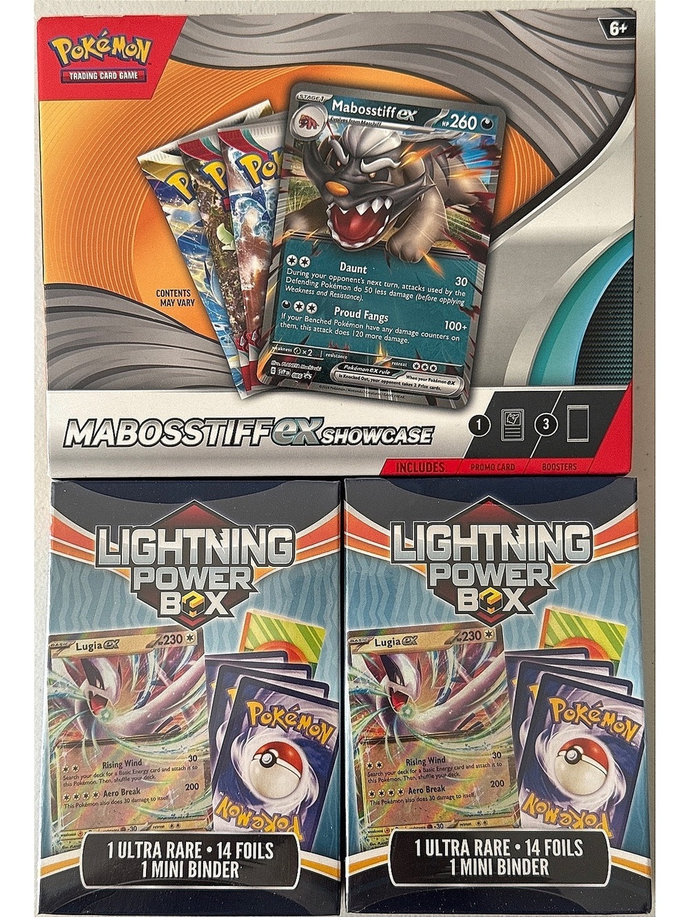 Pokemon TCG Mabosstiff ex Showcase and 2 Lightning Power Boxes Collector Set